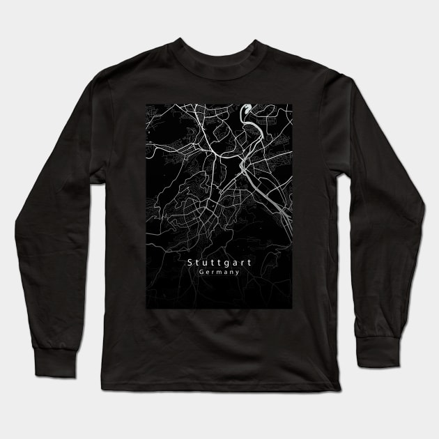 Stuttgart Germany City Map dark Long Sleeve T-Shirt by Robin-Niemczyk